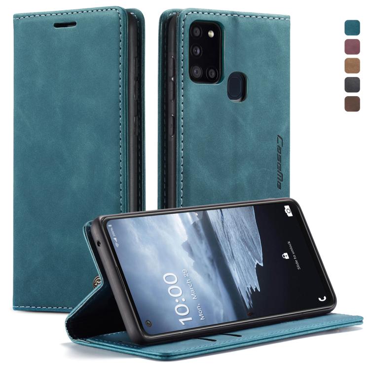 For Samsung Galaxy A21S CaseMe-013 Multifunctional Retro Frosted Horizontal Flip Leather Case with Card Slot & Holder & Wallet(Blue)