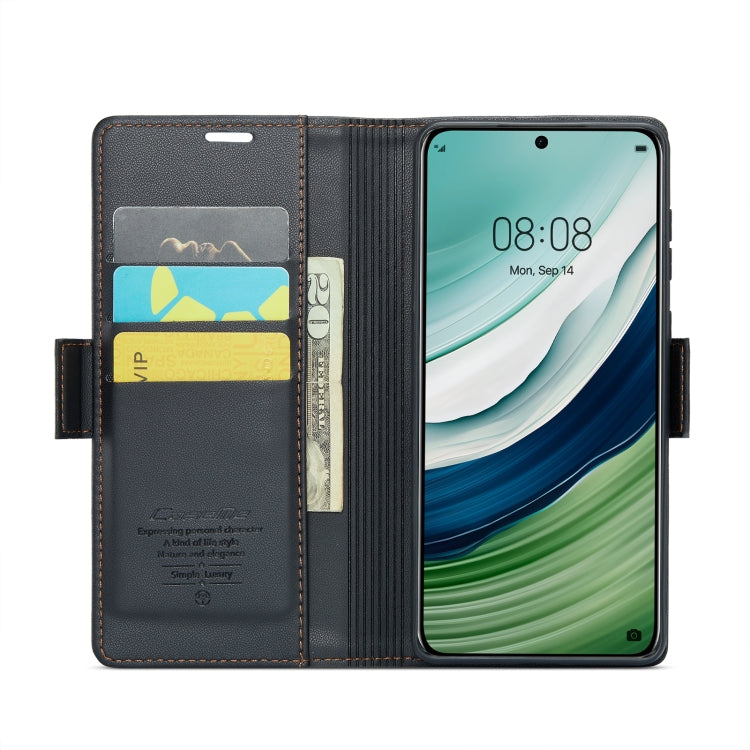 For Huawei Mate 60 CaseMe 023 Butterfly Buckle Litchi Texture RFID Anti-theft Leather Phone Case(Black)