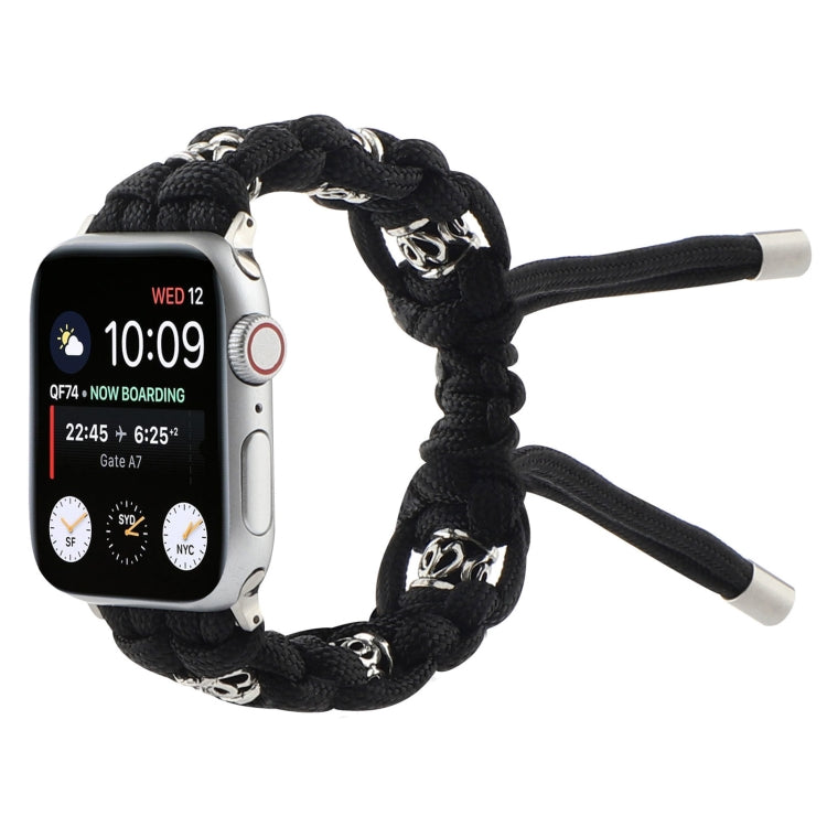 For Apple Watch Series 4 44mm Silk Silver Beads Braided Watch Band(Black)