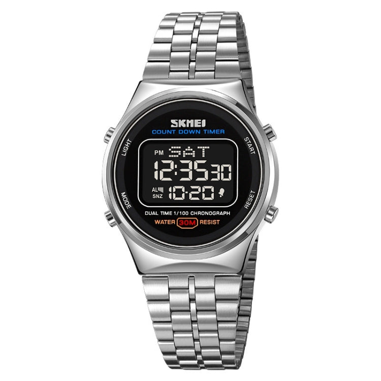 SKMEI 1882 Multifunctional Men 30M Water-resistant Luminous Stainless Steel Digital Wrist Watch(Silver Black)