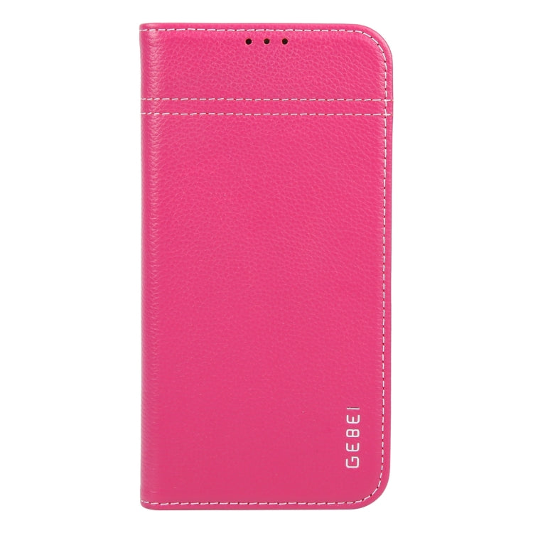 For iPhone 16 GEBEI Top-grain Horizontal Flip Leather Phone Case(Rose Red)
