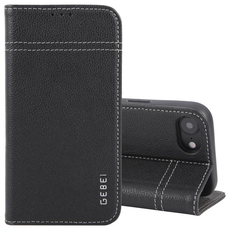 For iPhone 16e GEBEI Top-grain Horizontal Flip Leather Phone Case(Black) - free shipping - PMC Jewellery - Order now!