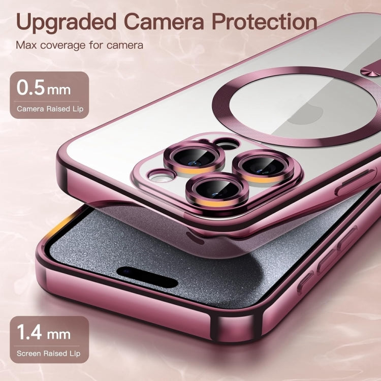 For iPhone 16 Pro Max Transparent Electroplated Magsafe Magnetic TPU Phone Case(Pink)