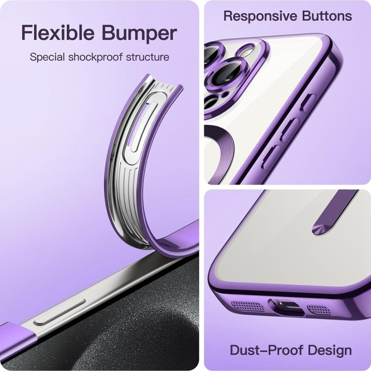 For iPhone 16 Pro Transparent Electroplated Magsafe Magnetic TPU Phone Case(Purple)