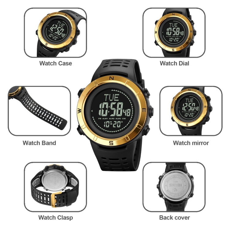 Shimei 2096 Multifunctional Men 50M Water-resistant Compass Noctilucent Digital Wrist Watch(Gold)