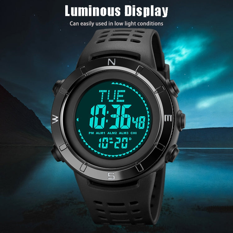 Shimei 2096 Multifunctional Men 50M Waterproof Compass Noctilucent Digital Wrist Watch(Silver) - free shipping - PMC Jewellery - Order now!