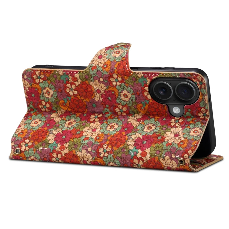 For iPhone 16 Denior Flower Language Series Cork Fabric Oil Edge Leather Phone Case(Summer)