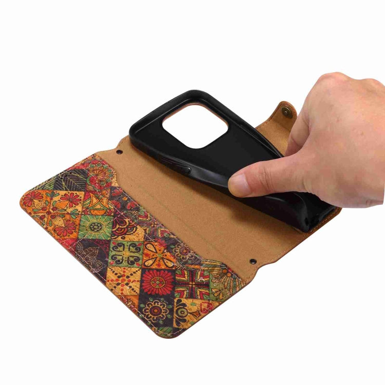 For iPhone 16 Denior Flower Language Series Cork Fabric Oil Edge Leather Phone Case(Summer)