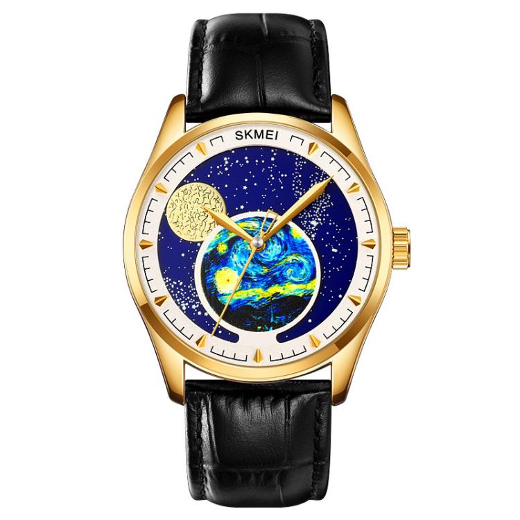 SKMEI 2115 Multifunctional Men Outdoor 30M Water-resistant Moon Phase Quartz Watch(Gold)