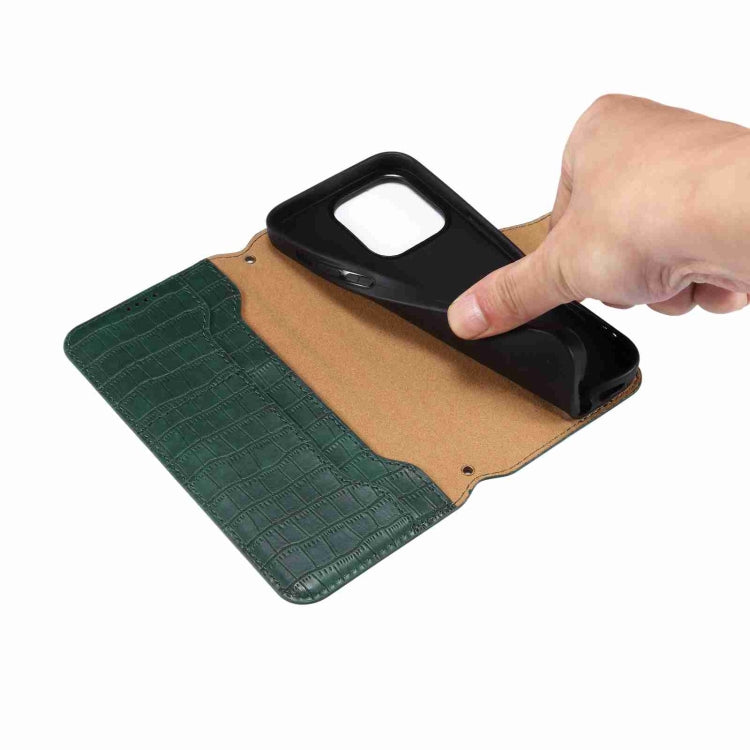 For iPhone 16 Denior Crocodile Texture Oil Edge Leather Phone Case(Brown)