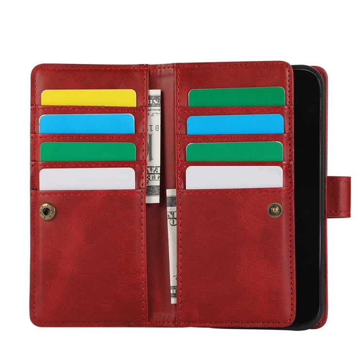 For iPhone 16 Wristband Card Slot Leather Phone Case(Red)