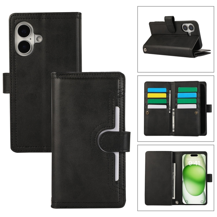 For iPhone 16 Wristband Card Slot Leather Phone Case(Black)