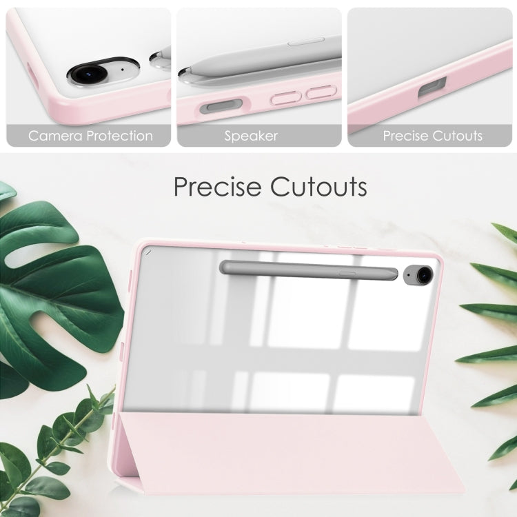 For Samsung Galaxy Tab S9 FE / S10 FE Acrylic 3-folding Smart Leather Tablet Case with Pen Slot(Pink) - Galaxy Tab S9 FE by PMC Jewellery | Online Shopping South Africa | PMC Jewellery | Buy Now Pay Later Mobicred