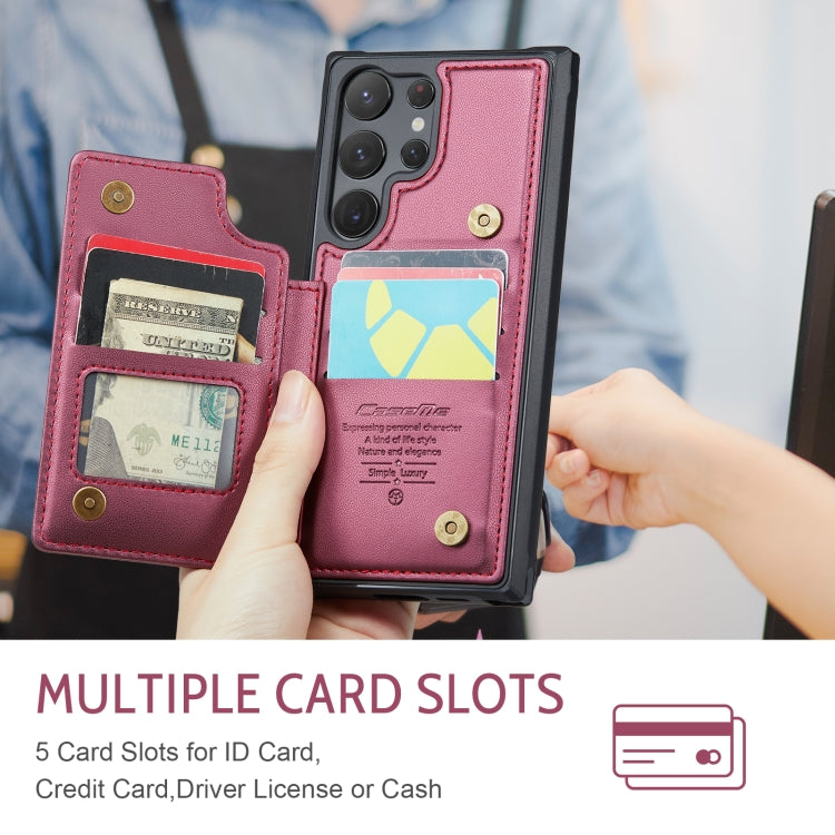 For Samsung Galaxy S23 Ultra 5G CaseMe C22 Card Slots Holder RFID Anti-theft Phone Case(Wine Red) - free shipping - PMC Jewellery - Order now!