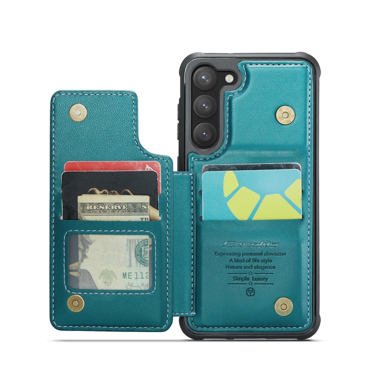 For Samsung Galaxy S23 5G CaseMe C22 Card Slots Holder RFID Anti-theft Phone Case(Blue Green)
