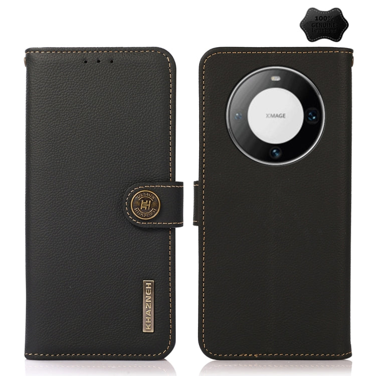 For Huawei Mate 60 Pro KHAZNEH Custer Genuine Leather RFID Phone Case(Black)
