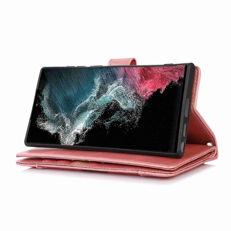 For Samsung Galaxy S24 Ultra 5G Wristband Card Slot Leather Phone Case(Rose Gold)