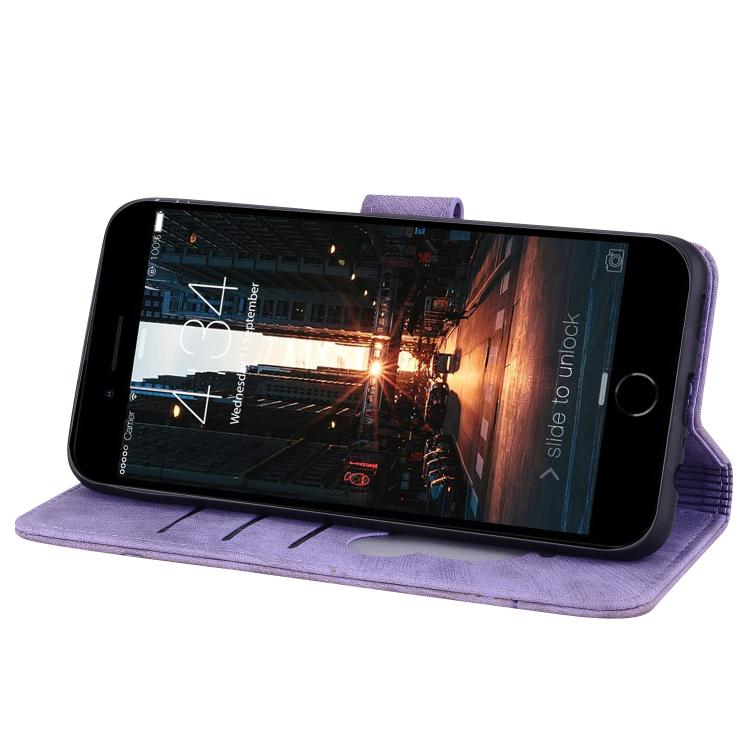 For iPhone 16e Cartoon Sakura Cat Embossed Leather Phone Case(Purple) - iPhone 16e Cases by PMC TechLife | Online Shopping South Africa | PMC TechLife | Buy Now Pay Later Mobicred