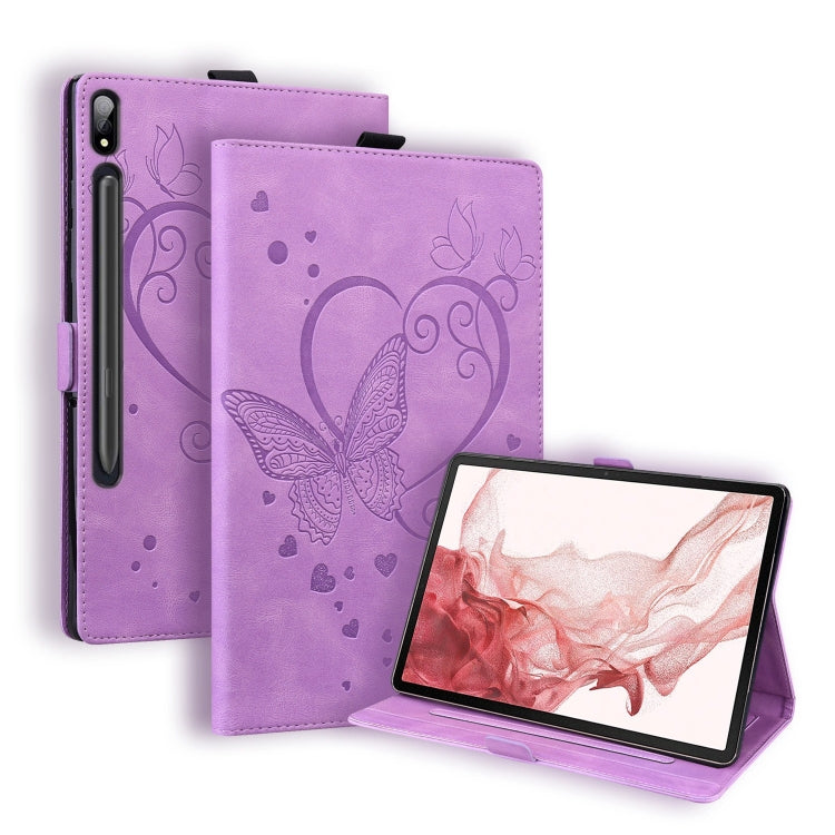 For Samsung Galaxy Tab S9 FE Love Butterfly Embossed Leather Tablet Case(Purple)