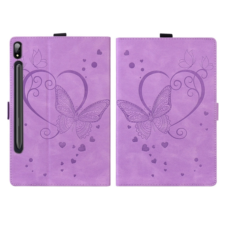For Samsung Galaxy Tab S9 FE Love Butterfly Embossed Leather Tablet Case(Purple)