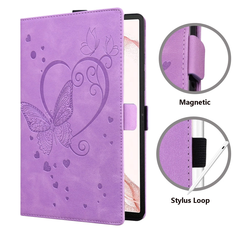 For Samsung Galaxy Tab S9 FE Love Butterfly Embossed Leather Tablet Case(Purple)