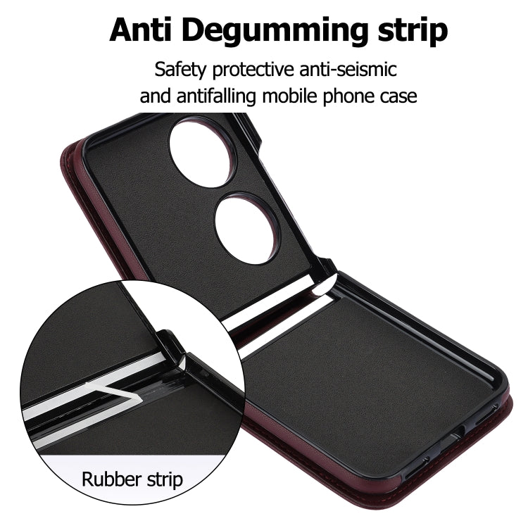 For Huawei P50 Pocket Rhombic Texture Card Bag Phone Case with Dual Lanyard(Burgundy)
