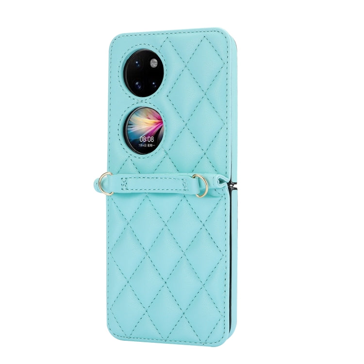 For Huawei P50 Pocket Rhombic Texture Card Bag Phone Case with Dual Lanyard(Green)
