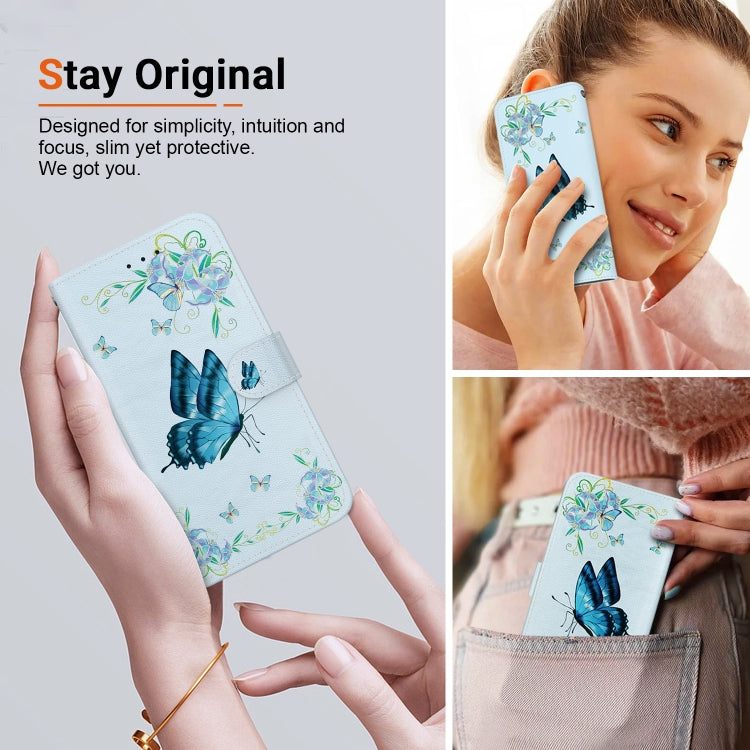 For Google Pixel 9 Pro Crystal Texture Colored Drawing Leather Phone Case(Blue Pansies)