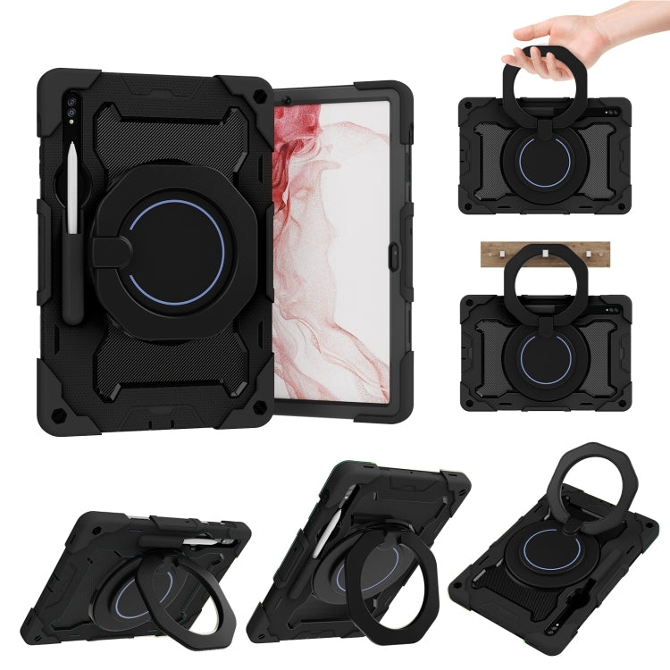 For Samsung Galaxy Tab S9+ Armor Portable Rotating Ring Holder Silicone Tablet Case(Black)