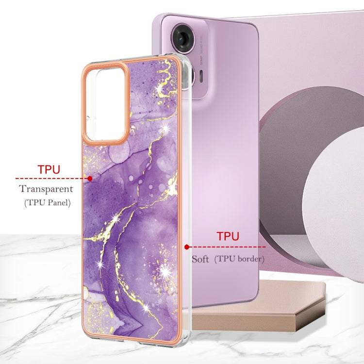 For Motorola Moto G24 4G / G04 4G Electroplating Marble Dual-side IMD Phone Case(Purple 002) - Motorola Cases by PMC TechLife | Online Shopping South Africa | PMC TechLife | Buy Now Pay Later Mobicred