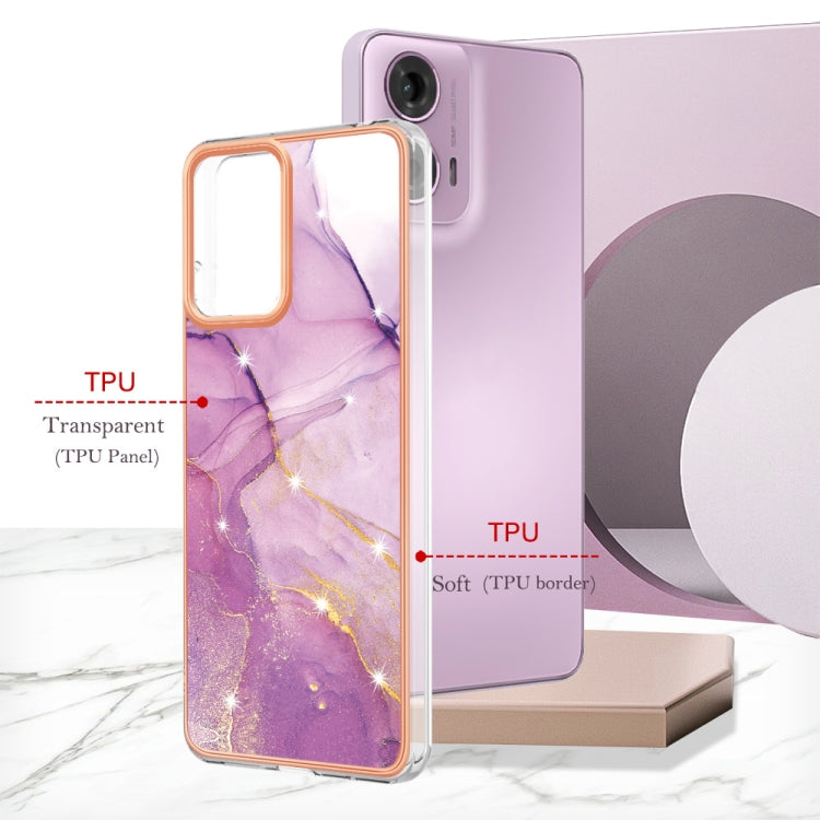 For Motorola Moto G24 4G / G04 4G Electroplating Marble Dual-side IMD Phone Case(Purple 001) - Motorola Cases by PMC TechLife | Online Shopping South Africa | PMC TechLife | Buy Now Pay Later Mobicred