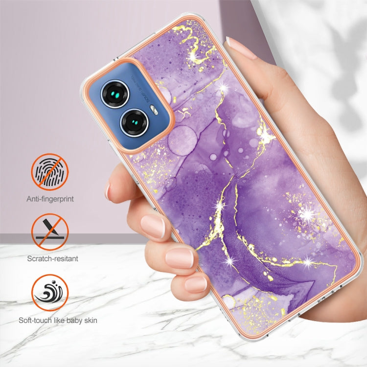 For Motorola Moto G34 Electroplating Marble Dual-side IMD Phone Case(Purple 002) - Motorola Cases by PMC TechLife | Online Shopping South Africa | PMC TechLife | Buy Now Pay Later Mobicred