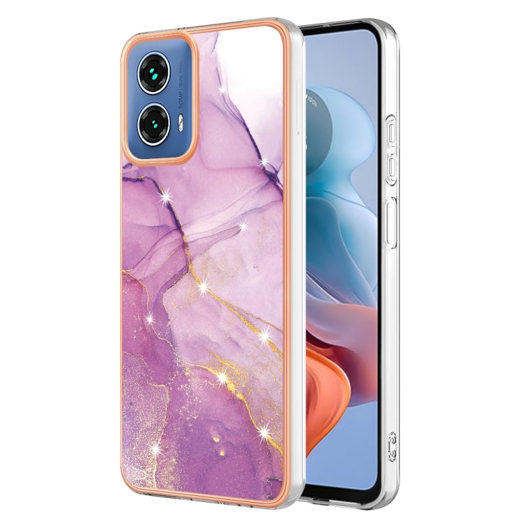 For Motorola Moto G34 Electroplating Marble Dual-side IMD Phone Case(Purple 001)