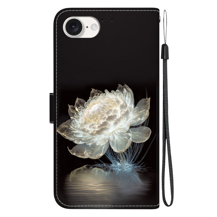 For iPhone 16e Crystal Texture Colored Drawing Leather Phone Case(Crystal Peony)