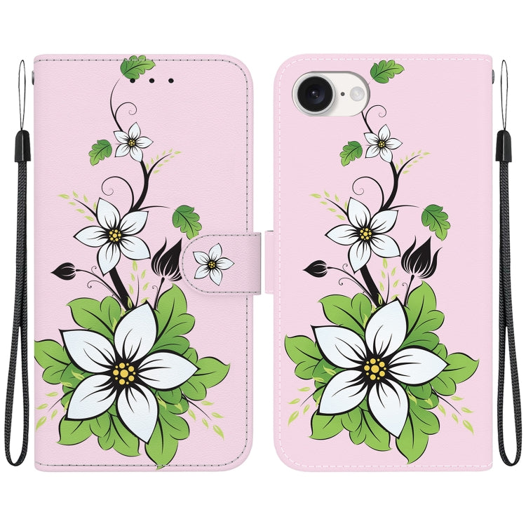 For iPhone 16e Crystal Texture Colored Drawing Leather Phone Case(Lily)