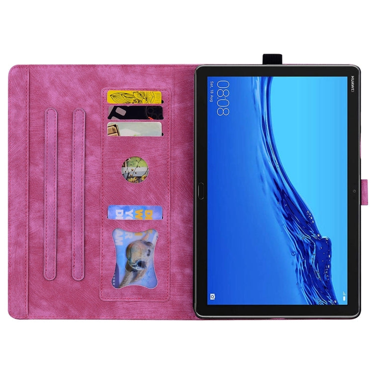 For Lenovo Tab M10 Plus 3rd Gen 2022 Cartoon Sakura Cat Embossed Leather Tablet Case(Rose Red)