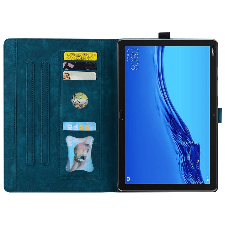 For Lenovo Tab M10 3rd Gen Cartoon Sakura Cat Embossed Leather Tablet Case(Blue)