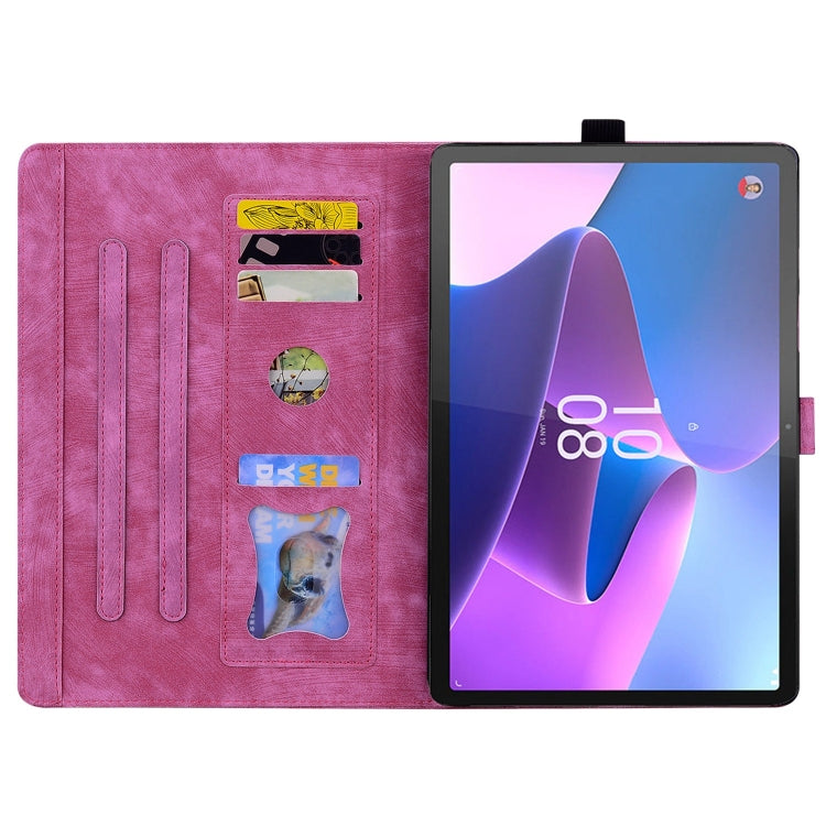 For Lenovo Xiaoxin Pad Pro 2022 / P11 Pro 2 Cartoon Sakura Cat Embossed Leather Tablet Case(Rose Red)