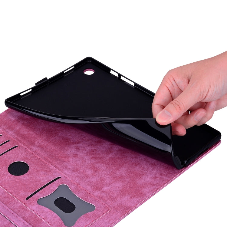 For Lenovo Tab M11 / Xiaoxin Pad 11 2024 Cartoon Sakura Cat Embossed Leather Tablet Case(Rose Red)