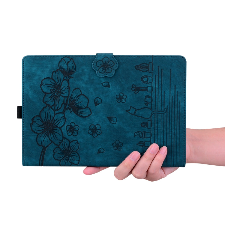 For Lenovo Tab M11 / Xiaoxin Pad 11 2024 Cartoon Sakura Cat Embossed Leather Tablet Case(Blue) - free shipping - PMC TechLife - Order now!