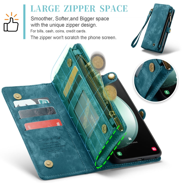 For Samsung Galaxy S23 FE CaseMe 008 Multifunctional Zipper Wallet Leather Phone Case with Lanyard(Blue)