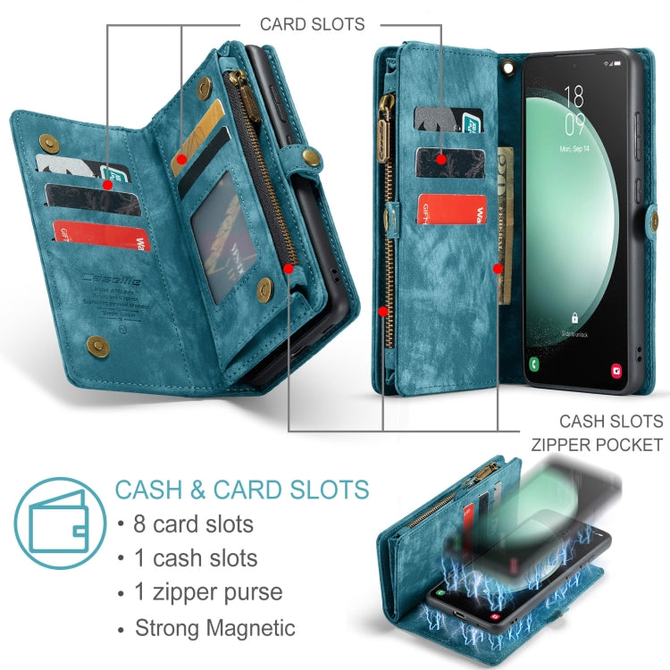 For Samsung Galaxy S23 FE CaseMe 008 Multifunctional Zipper Wallet Leather Phone Case with Lanyard(Blue)
