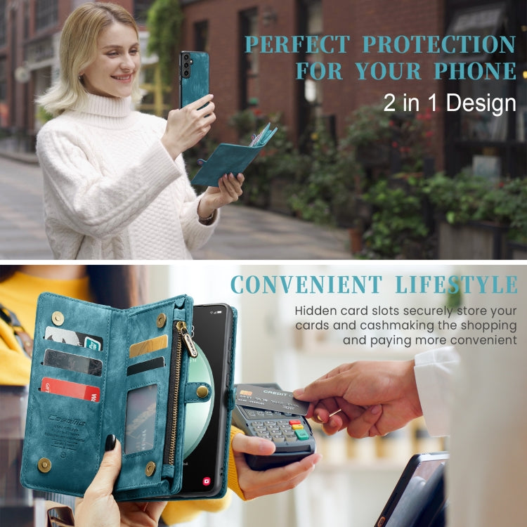 For Samsung Galaxy S23 FE CaseMe 008 Multifunctional Zipper Wallet Leather Phone Case with Lanyard(Blue)