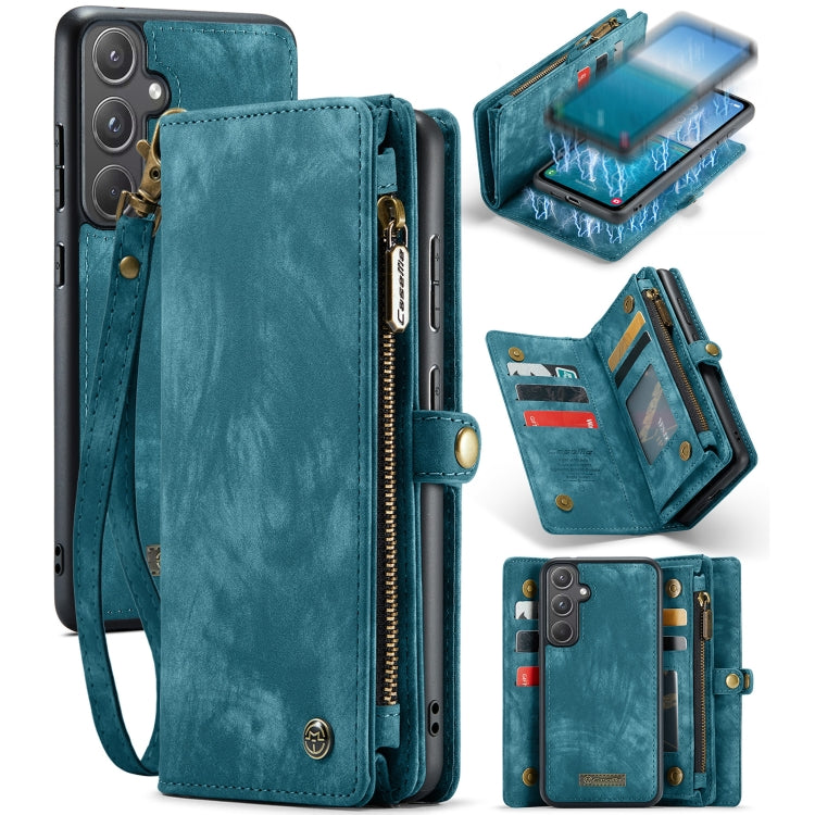 For Samsung Galaxy A55 5G CaseMe 008 Multifunctional Zipper Wallet Leather Phone Case with Lanyard(Blue)