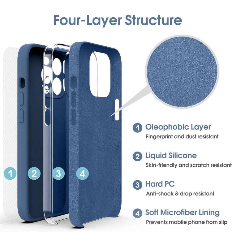 For iPhone 16 Microfiber Liquid Silicone Shockproof Phone Case(Blue)