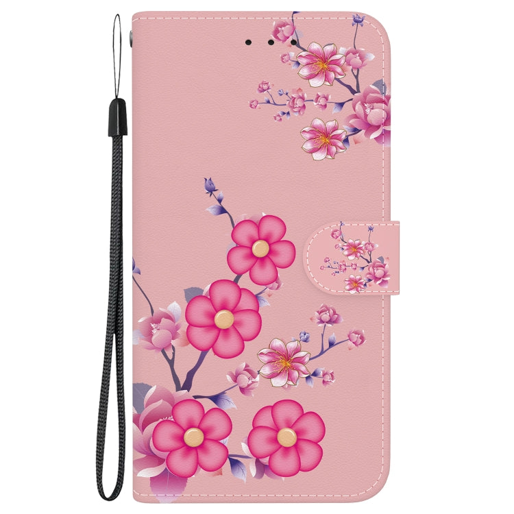 For OPPO Reno11 F Global Crystal Texture Colored Drawing Leather Phone Case(Cherry Blossoms)
