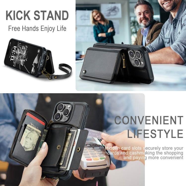 For iPhone 16 Pro Max JEEHOOD C22 Series Zipper Wallet Leather Phone Case with Dual Lanyard(Black) - free shipping - PMC Jewellery - Order now!