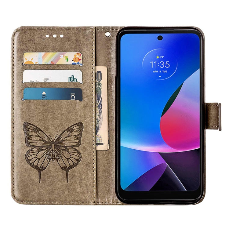 For Motorola Moto G Play 4G 2024 Embossed Butterfly Leather Phone Case(Grey)