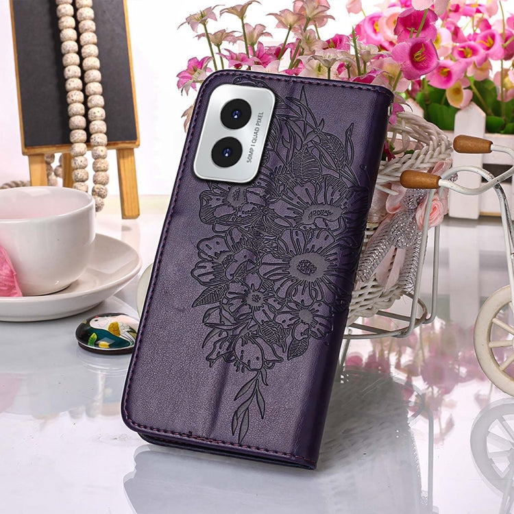 For Motorola Moto G Play 4G 2024 Embossed Butterfly Leather Phone Case(Dark Purple)