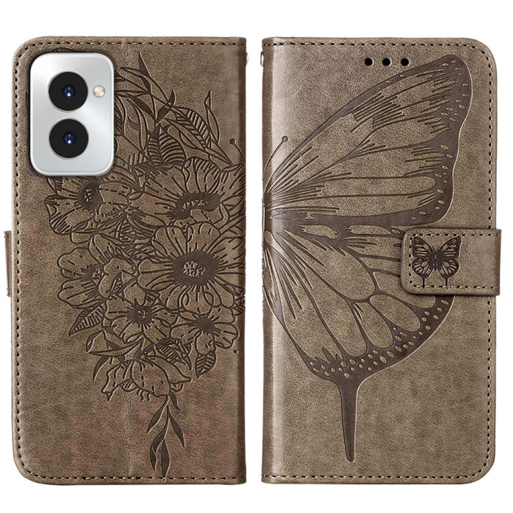 For Motorola Moto G Power 5G 2024 Embossed Butterfly Leather Phone Case(Grey)